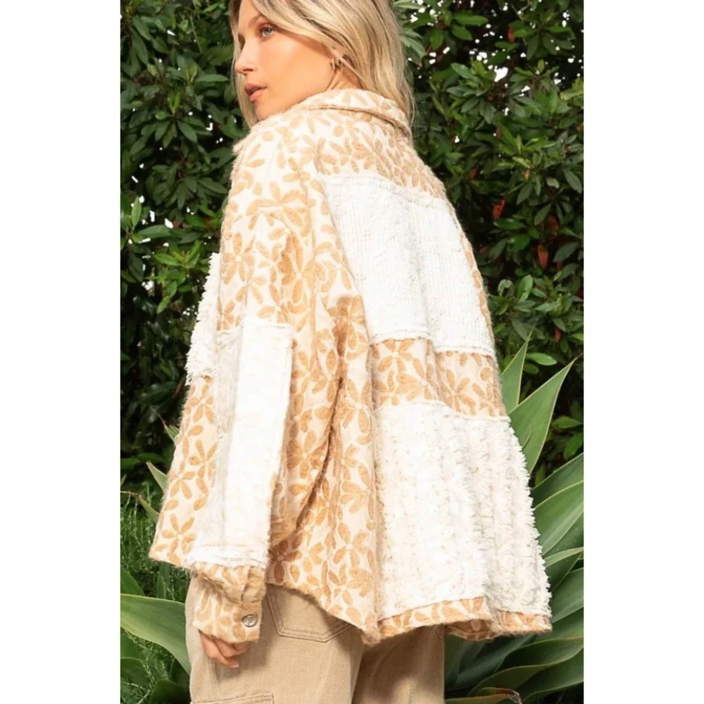 Bad‎ Little Country Girl Floral Pattern Jacquard Shacket Lace Detail Large
